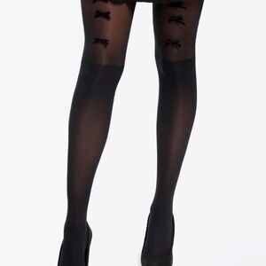 NWT Hot Topic Black Velvet Bow Faux Knee-High Polyester Tights